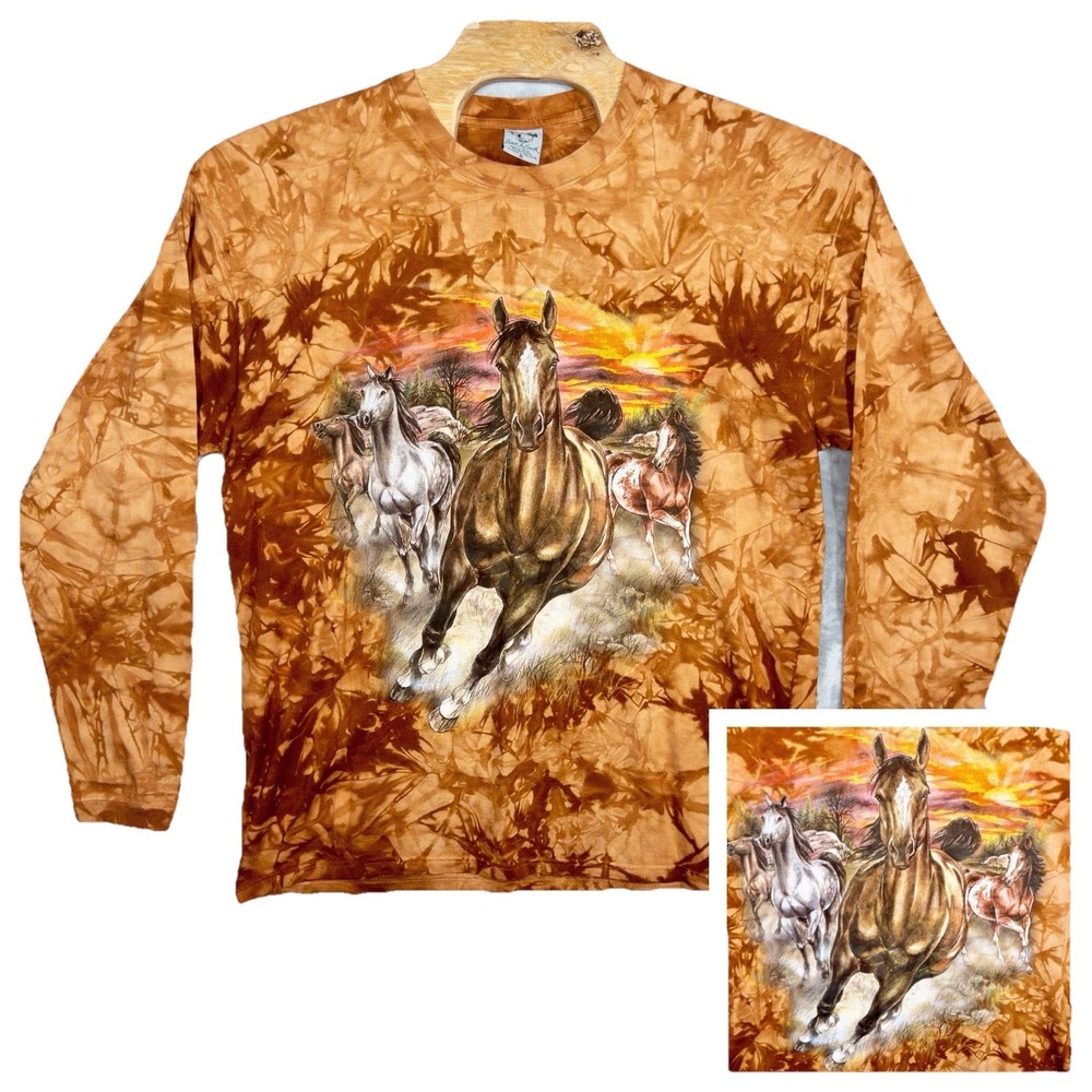 Vintage Back To Earth Tie Dye‎ Long Sleeve Shirt Horse Equestrian USA Dyed XL